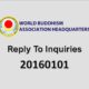 Reply to Inquiries No. 20160101