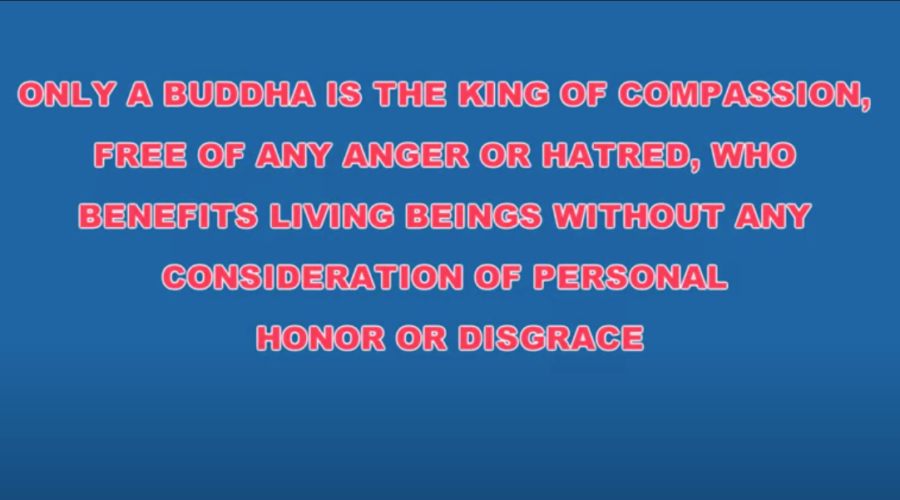 Only a Buddha is the King of Compassion, Free of Any Anger or Hatred, Who Benefits Living Beings Without Any Consideration of Personal Honor or Disgrace